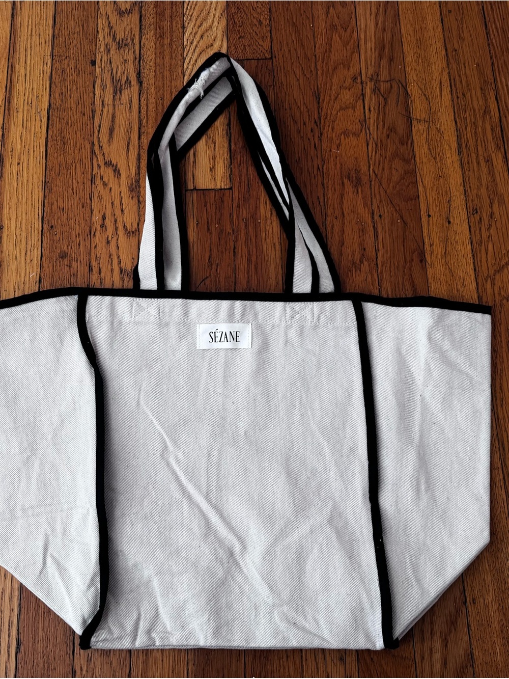 Sézane Beige Tote with Black Trim
